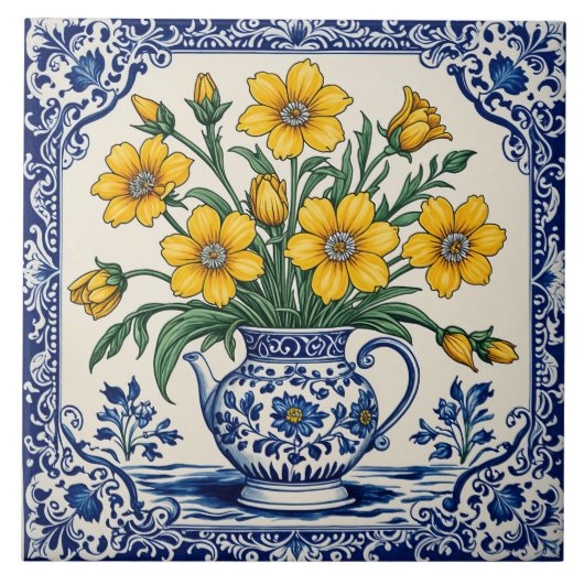 Gele bloemen 4 tegeltje (Voorkant)