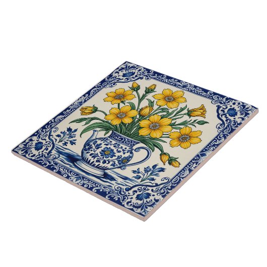 Gele bloemen 4 tegeltje (Zijkant)