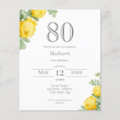 Gele Bloemen | 80e verjaardag Budget Invitation (Voorkant)