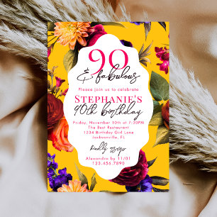 Gele Bloemen 90 & Feestelijke 90e Verjaardagsfeest Kaart