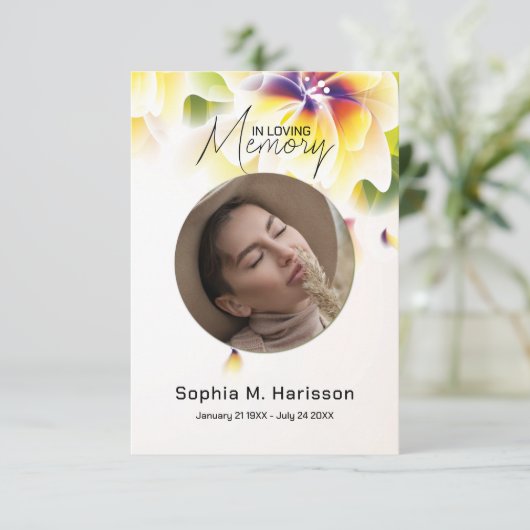 Gele Bloemen Aangepaste Foto Begrafenis Bedankkaart (Staand voorkant)
