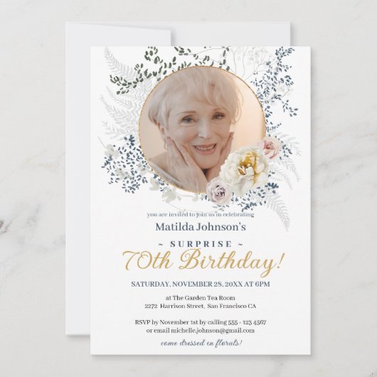 Gele Bloemen Aangepaste Foto Verrassing 70ste Verj Kaart (Voorkant)