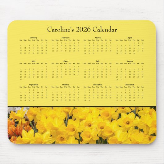 Gele Bloemen - Aanpasbare 2026 kalender Muismat (Voorkant)