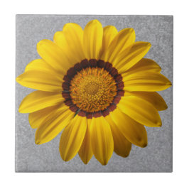 Gele bloemen Abstracte lijngrijze achtergrond Tegeltje