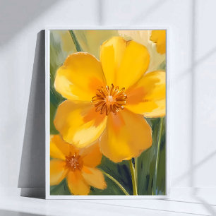 Gele Bloemen Aquarel Lente Bloesems Geschilderd Poster