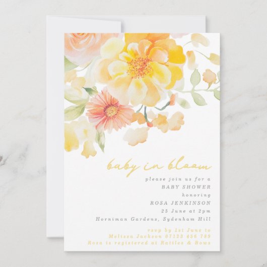 Gele Bloemen Baby in Bloom Zomer Baby shower Kaart (Voorkant)