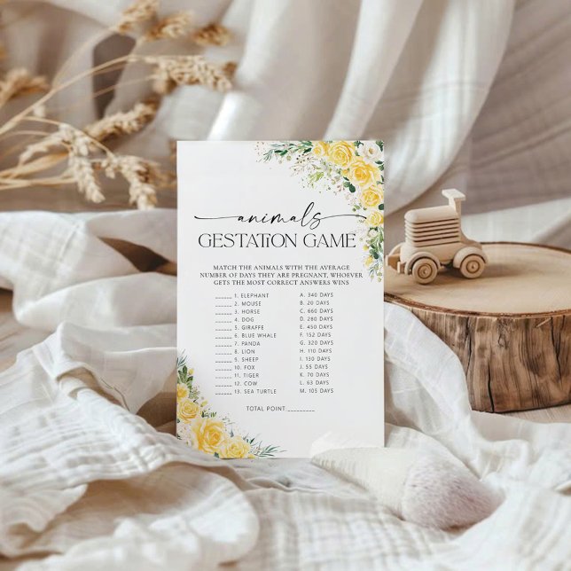 Gele Bloemen Baby Shower Dieren Draagtijd Spel (Creator heeft geüpload)