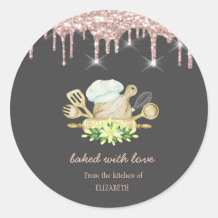 Gele bloemen Bakkerij Gereedschap Rose Goud Drips  Ronde Sticker