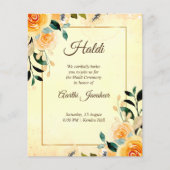 Gele bloemen begroot Haldi Pithi uitnodiging (Voorkant)