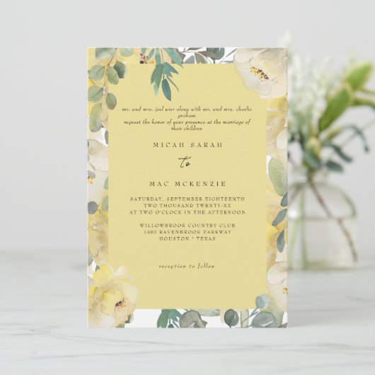 Gele bloemen Beide ouders bruiloft Kaart (Staand voorkant)