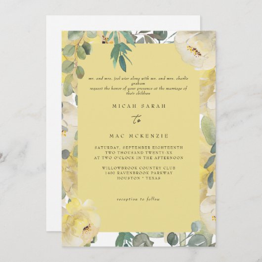 Gele bloemen Beide ouders bruiloft Kaart (Voorkant / Achterkant)