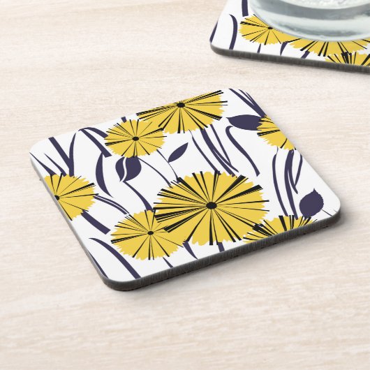 Gele bloemen bier onderzetter (Linkerzijde)