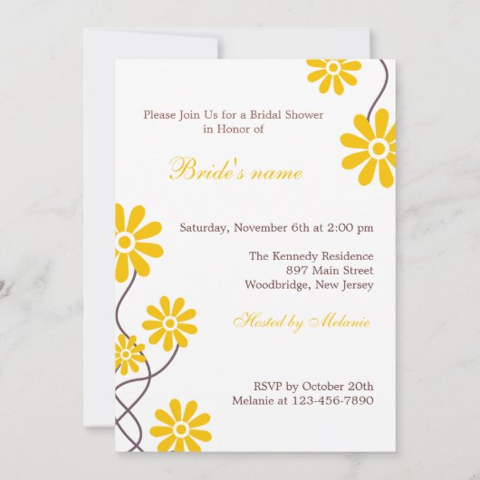 Gele bloemen Bindende Bridal Shower Invitations Kaart (Achterkant)