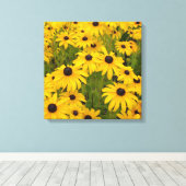 Gele Bloemen- Black Eyed Susans Canvas Print (Insitu (Houten vloer))
