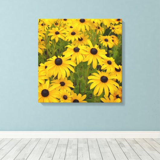 Gele Bloemen- Black Eyed Susans Canvas Print (Insitu (Houten vloer))