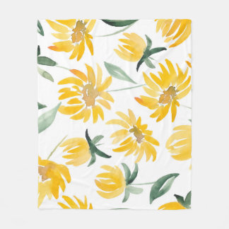 Gele bloemen blad zomer patroon fleece deken