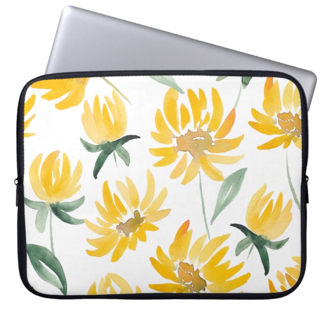 Gele bloemen blad zomer patroon laptop sleeve (Voorkant)