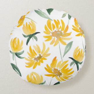 Gele bloemen blad zomer patroon rond kussen