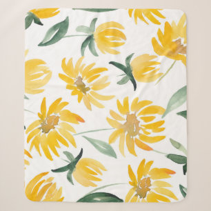 Gele bloemen blad zomer patroon sherpa deken
