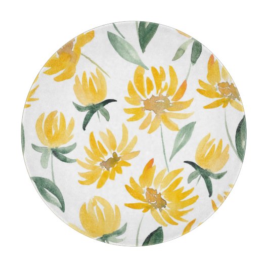 Gele bloemen blad zomer patroon snijplank (Voorkant)