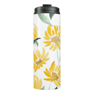 Gele bloemen blad zomer patroon thermosbeker