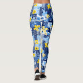 Gele bloemen Blauw patroon Leggings (Achterkant)