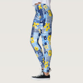 Gele bloemen Blauw patroon Leggings (Links)