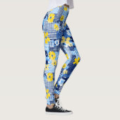 Gele bloemen Blauw patroon Leggings (Rechts)