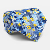 Gele bloemen Blauw patroon Stropdas (Opgerold)