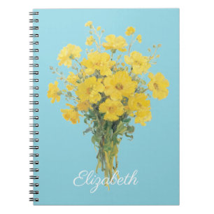 Gele Bloemen Blauwe Achtergrond Bloemboeket Notitieboek