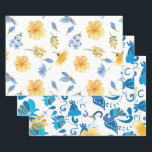 Gele bloemen blauwe tegels Italiaanse bruidsdouche Inpakpapier Vel<br><div class="desc">Dit waterverf bloemontwerp bevat elegante waterverf bloemen in gele kleur met blauwe en witte Italiaanse achtergrond. Een perfect elegant modern blauw bruidsdouche cadeau verpakkings papier. Stuur me een bericht voor hulp of maatwerk bestellingen.</div>