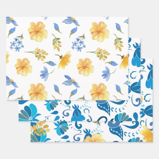 Gele bloemen blauwe tegels Italiaanse bruidsdouche Inpakpapier Vel (Set)