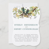 Gele bloemen Blauwgroen  Lovebird Wedding Kaart (Voorkant)