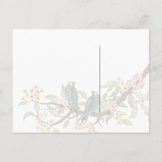 Gele bloemen Blauwgroen vogelreactiekaart Uitnodiging Briefkaart (Achterkant)