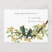 Gele bloemen Blauwgroen  vogelreactiekaart Uitnodiging Briefkaart (Voorkant)