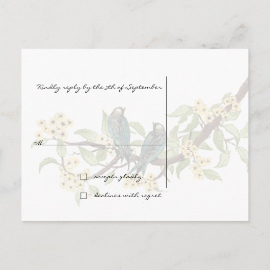 Gele bloemen Blauwgroen vogelreactiekaart Uitnodiging Briefkaart (Achterkant)