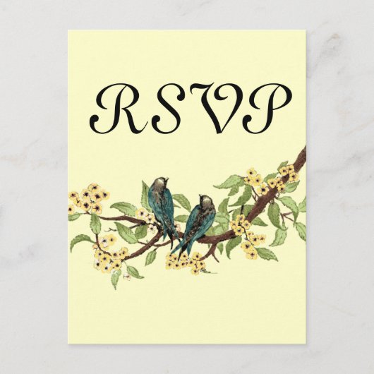 Gele bloemen Blauwgroen vogelreactiekaart Uitnodiging Briefkaart (Voorkant)