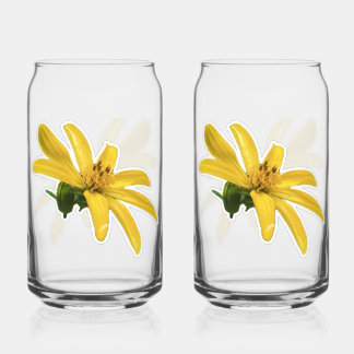 Gele bloemen blikvorm glas
