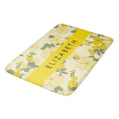 Gele bloemen, bloemenmotief, Jouw naam Badmat (Gekanteld)