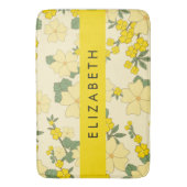 Gele bloemen, bloemenmotief, Jouw naam Badmat (Voorkant Verticaal)