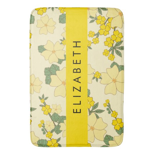 Gele bloemen, bloemenmotief, Jouw naam Badmat (Voorkant Verticaal)