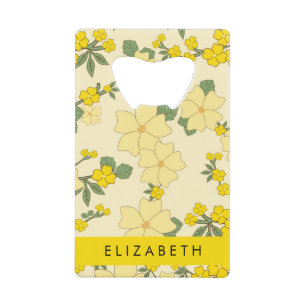 Gele bloemen, bloemenmotief, Jouw naam Creditkaart Flessenopener