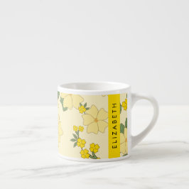 Gele bloemen, bloemenmotief, Jouw naam Espresso Kop