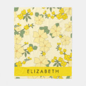 Gele bloemen, bloemenmotief, Jouw naam Fleece Deken (Voorkant)