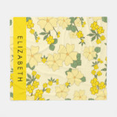 Gele bloemen, bloemenmotief, Jouw naam Fleece Deken (Voorkant (Horizontaal))