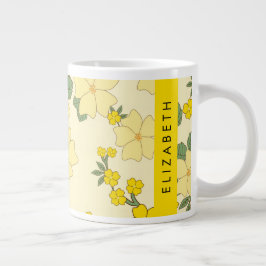 Gele bloemen, bloemenmotief, Jouw naam Grote Koffiekop