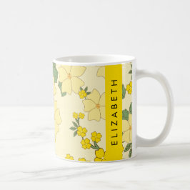 Gele bloemen, bloemenmotief, Jouw naam Koffiemok