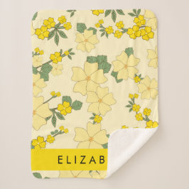 Gele bloemen, bloemenmotief, Jouw naam Sherpa Deken