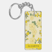 Gele bloemen, bloemenmotief, Jouw naam Sleutelhanger (Voorkant Links)
