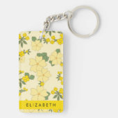 Gele bloemen, bloemenmotief, Jouw naam Sleutelhanger (achterkant)